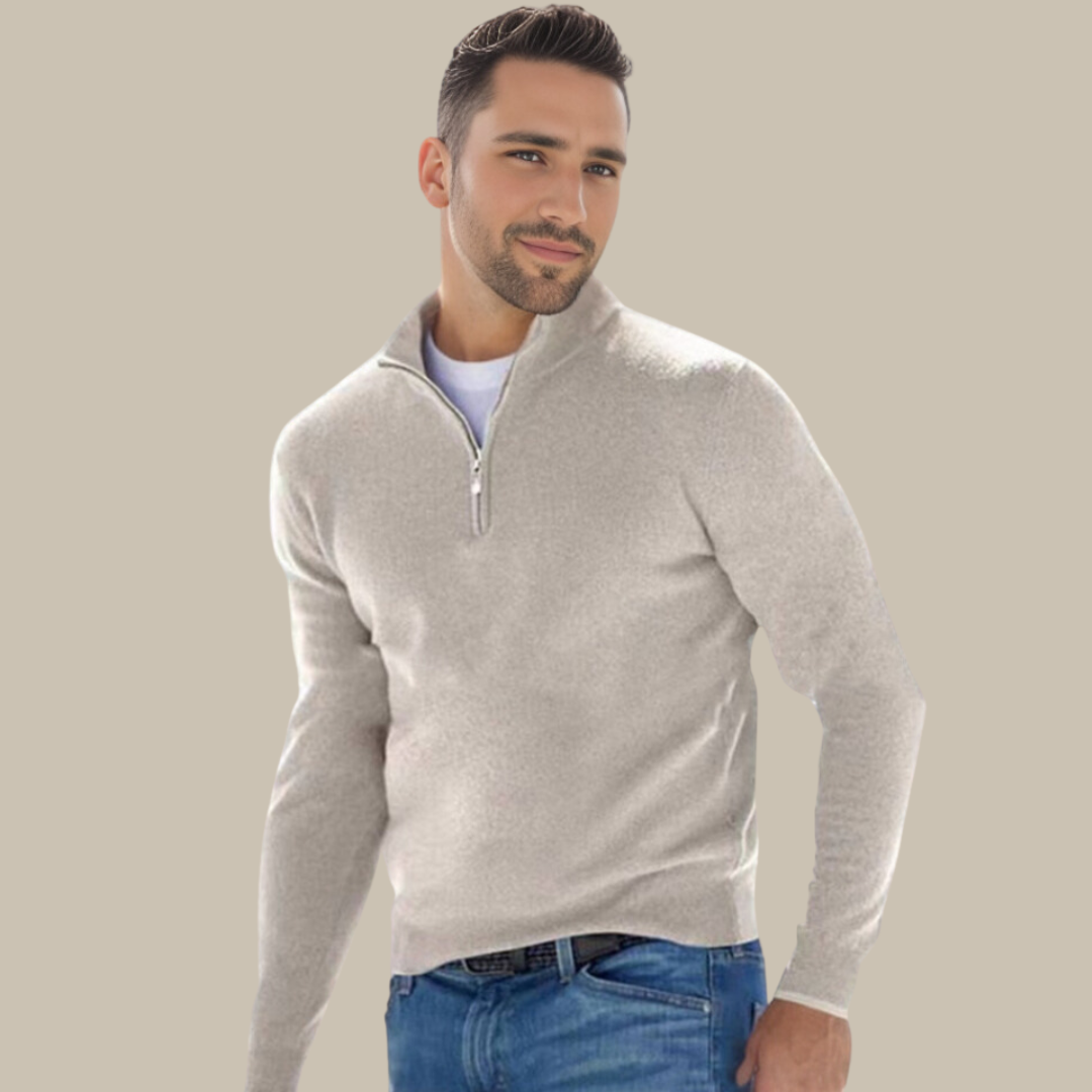 Zoe - Maglione di lusso leggero in cashfeel con zip a metà