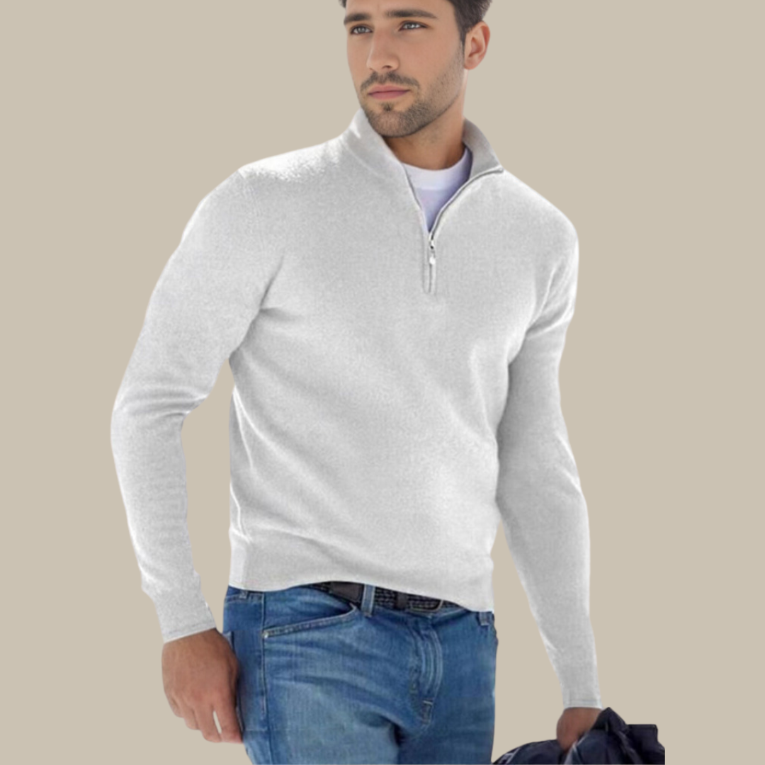 Zoe - Maglione di lusso leggero in cashfeel con zip a metà