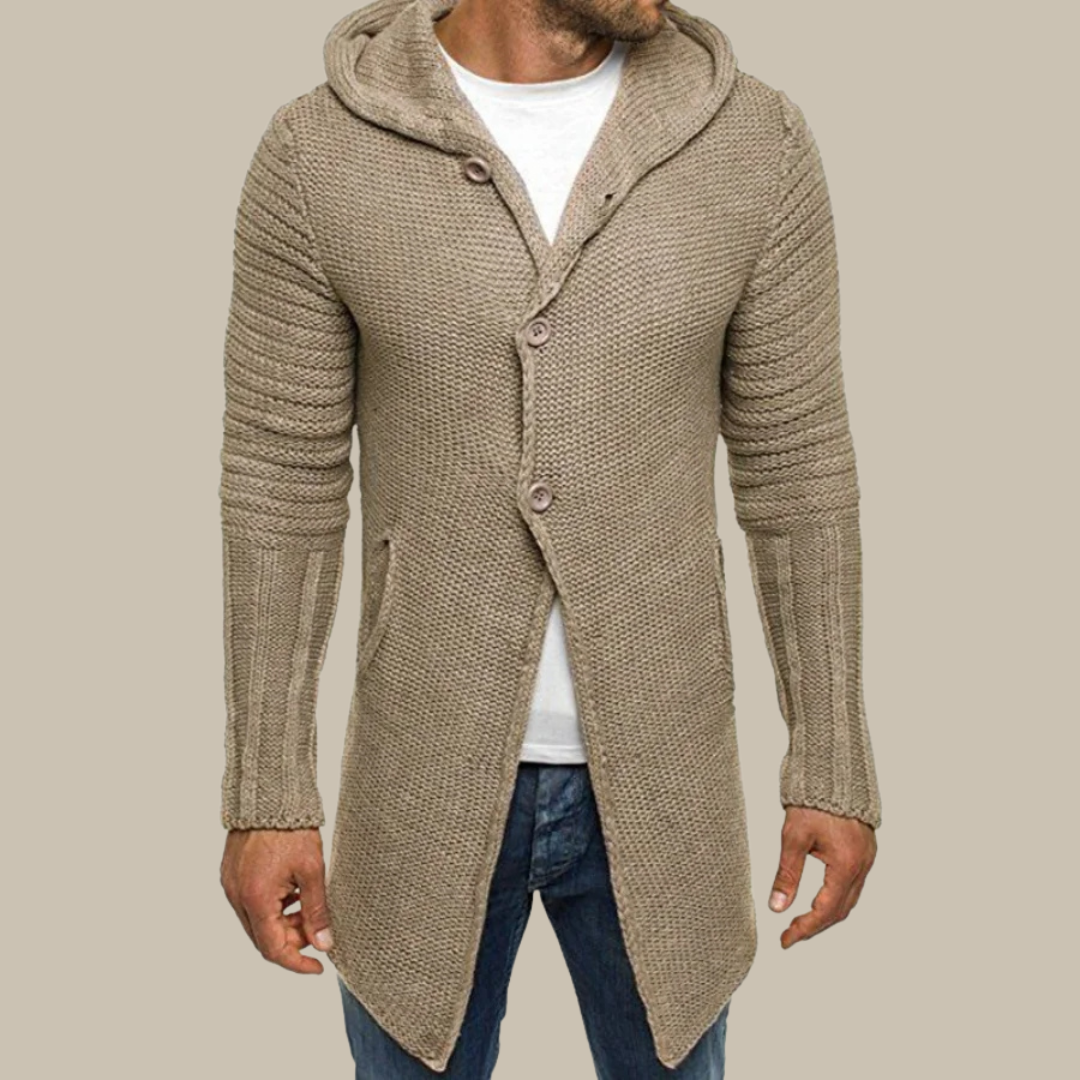 Cardigan lavorato a maglia | Cardigan con cappuccio da uomo lavorato a maglia lunga