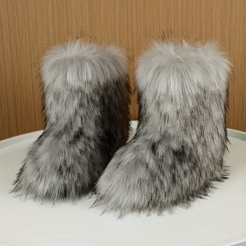 Stivali Invernali Fluffy con Pelliccia Sintetica per Donna