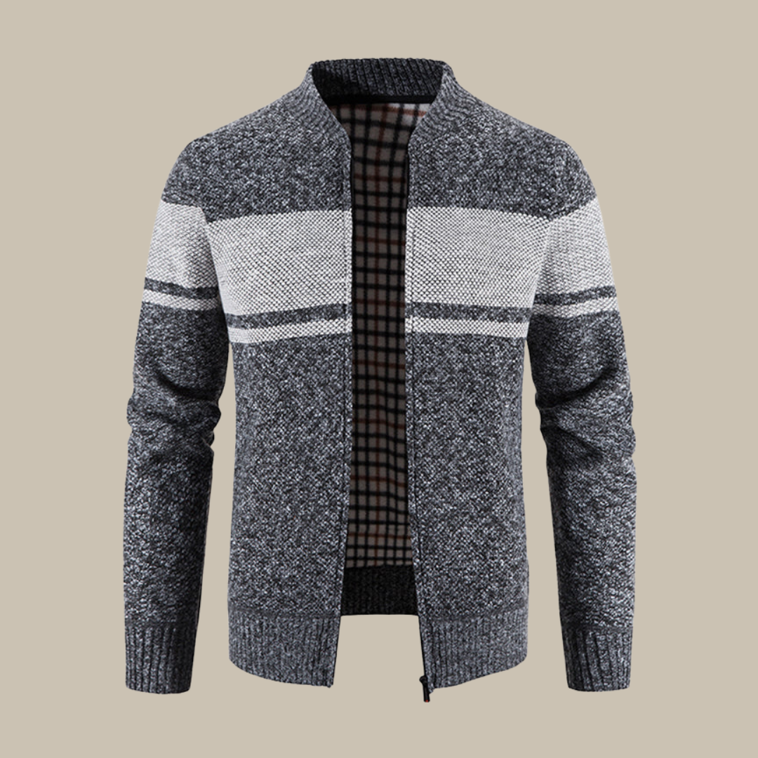 Marco - Cardigan classico a righe con colletto bomber per uomini