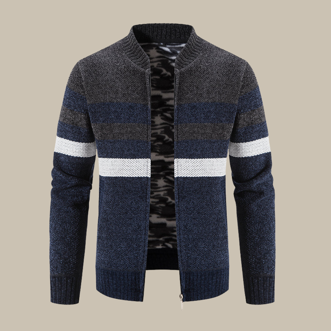 Marco - Cardigan classico a righe con colletto bomber per uomini