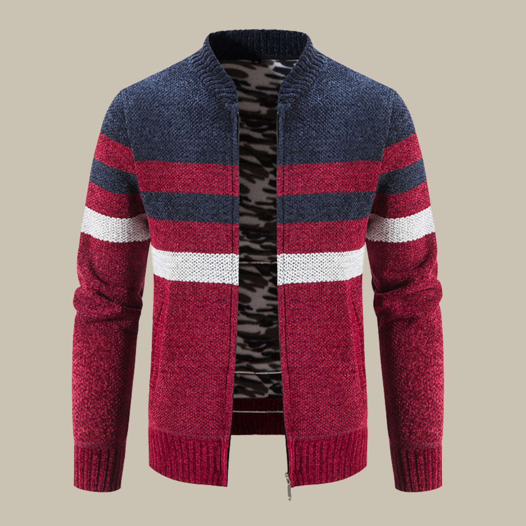 Marco - Cardigan classico a righe con colletto bomber per uomini