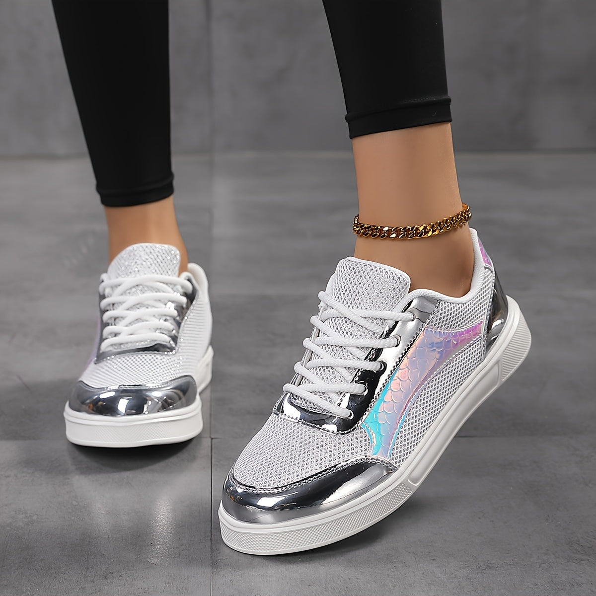 Fenna - Sneakers glitter eleganti con lacci e suola confortevole