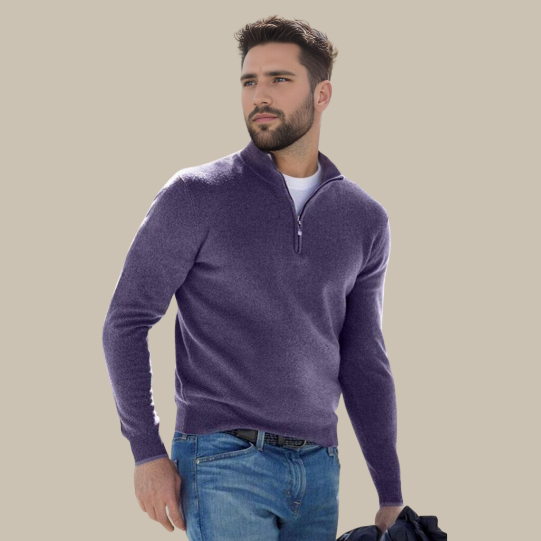 Zoe - Maglione di lusso leggero in cashfeel con zip a metà