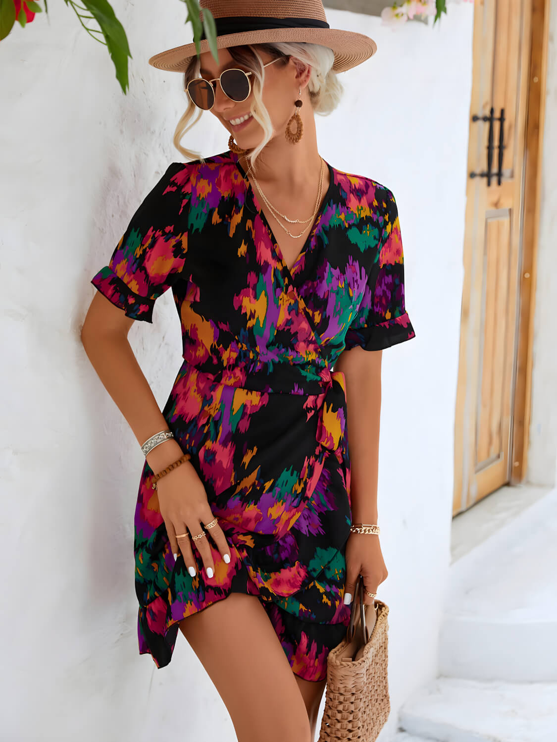 Abito Bloom Grace con Maniche Fluttuanti e Vita Legata per un'Eleganza Senza Sforzo Stile Italiano