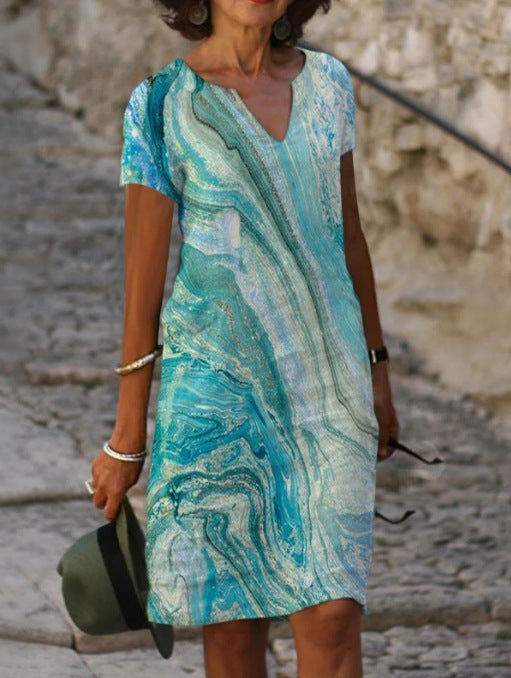 Abito Estivo Elegante con Scollatura a V per uno Stile Senza Sforzo Stile Italiano