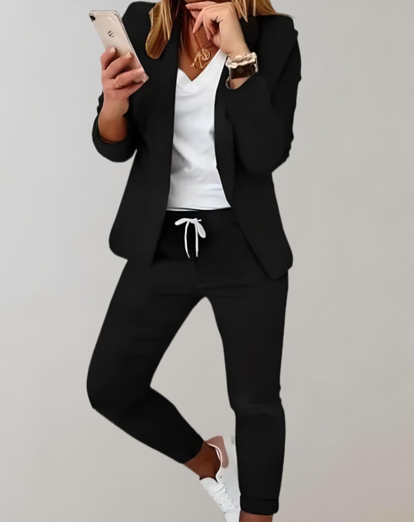 Ombeline - Set elegante con blazer a quadri sagomato e pantaloni coordinati