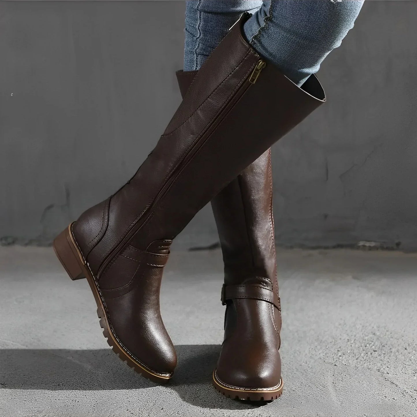 Stivali Alti al Ginocchio in Ecopelle Vintage per Donna