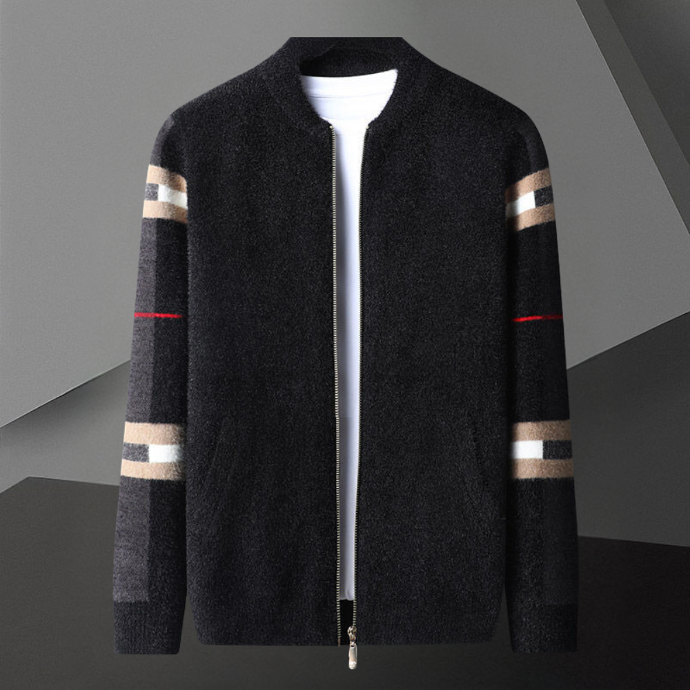 Jackson – Cardigan in Lana con Cerniera e Maniche a Quadri per l’Autunno per Uomo
