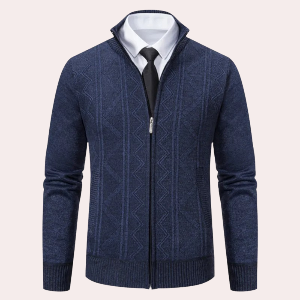 Nathan – Cardigan Autunnale con Zip e Maglia Zigzag per Uomo