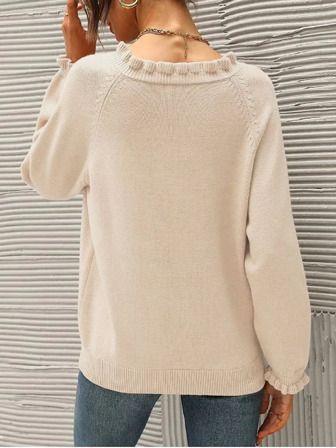 Chery - Maglione Elegante con Ruches e Chiusura a Mezzopunto