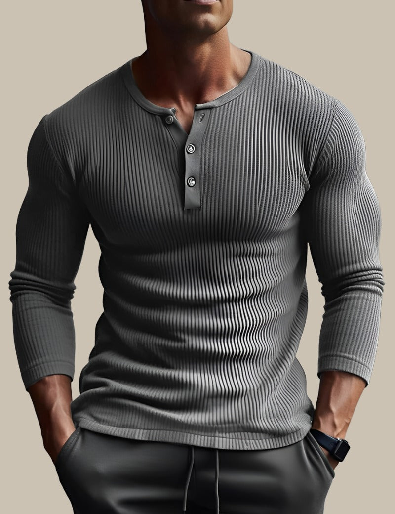 Luca - T-shirt a manica lunga muscle-fit con chiusura a bottoni per uomo