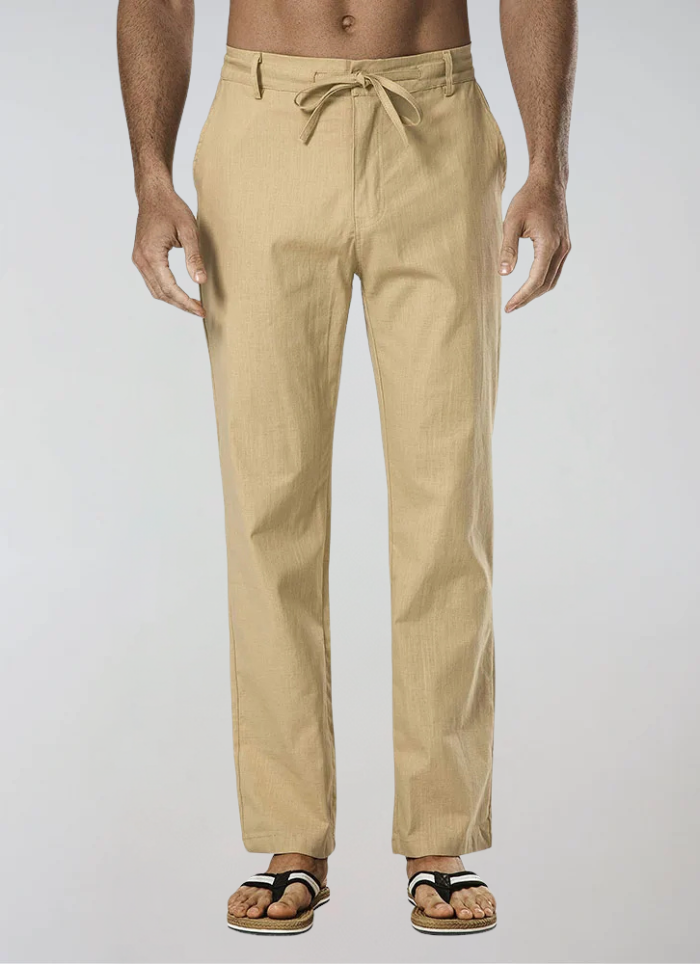 Pantaloni in Lino Kaki con Coulisse