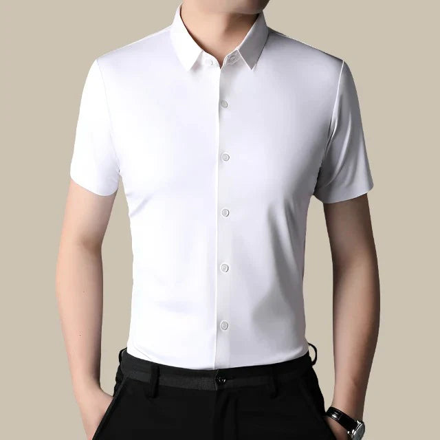 Valerio - Camicia elegante a maniche corte con finitura lucida per uomo
