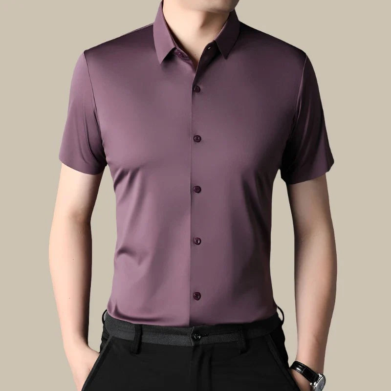 Valerio - Camicia elegante a maniche corte con finitura lucida per uomo