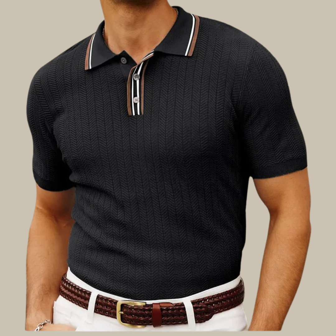 Marco - Polo classica elegante a righe old-money con maniche corte per uomo