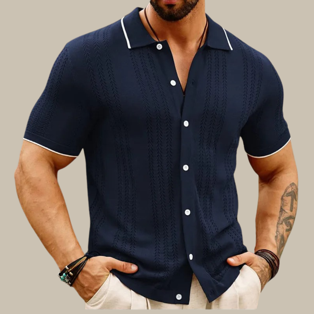 Marco - Polo classica elegante a righe old-money con maniche corte per uomo