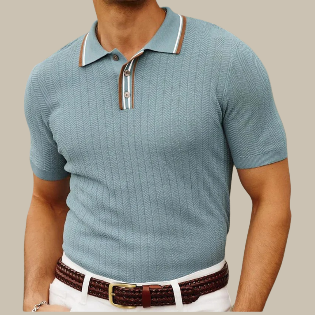 Marco - Polo classica elegante a righe old-money con maniche corte per uomo