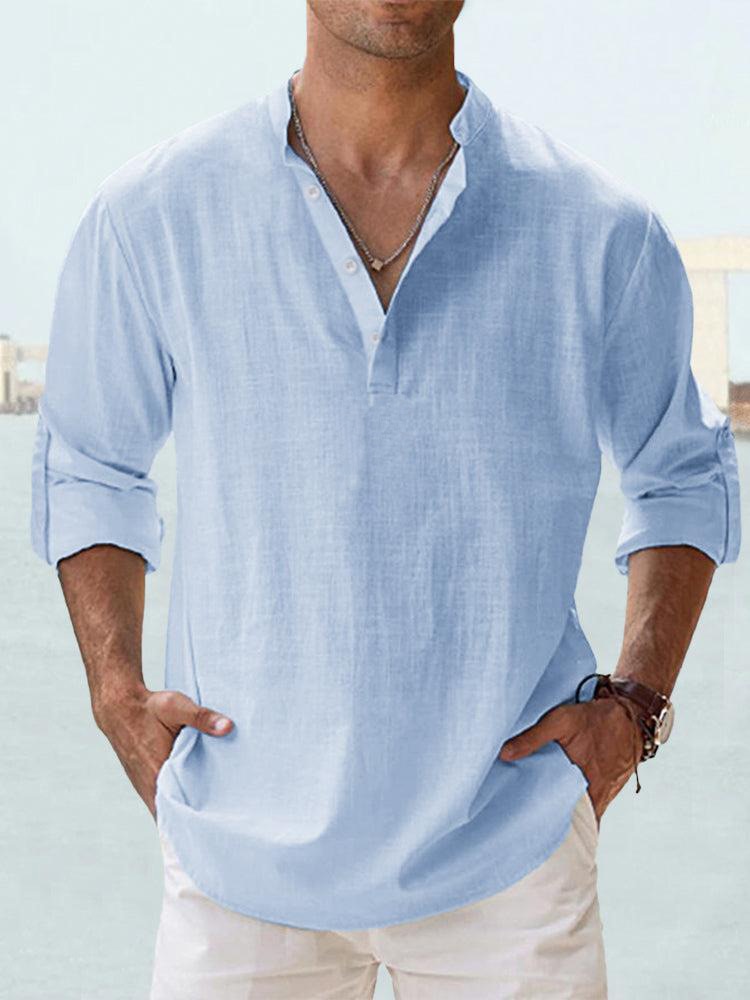 Camicia Henley Uomo in Cotone e Lino - Traspirante e Comoda