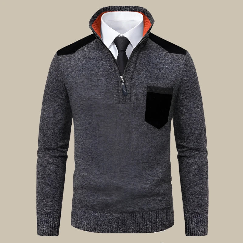 Riccardo - Maglione zip casual con dettagli in suede per uomo