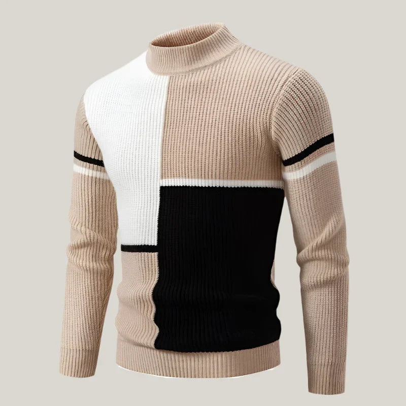 David - Maglione caldo da uomo con scollo rotondo e motivo elegante