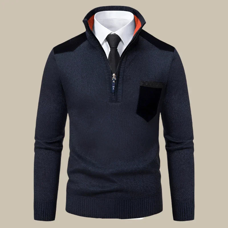 Riccardo - Maglione zip casual con dettagli in suede per uomo