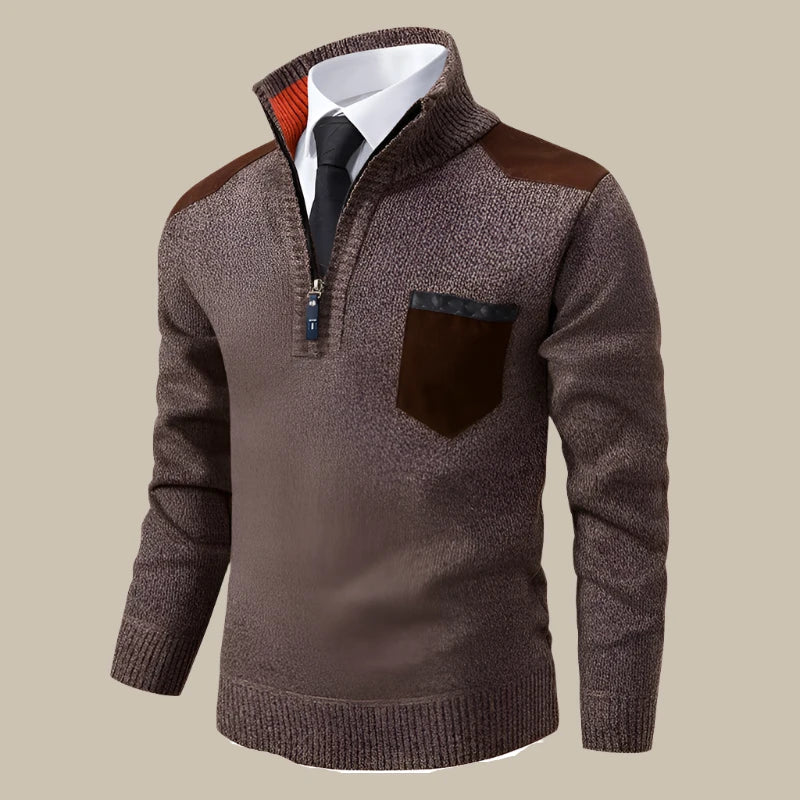 Riccardo - Maglione zip casual con dettagli in suede per uomo