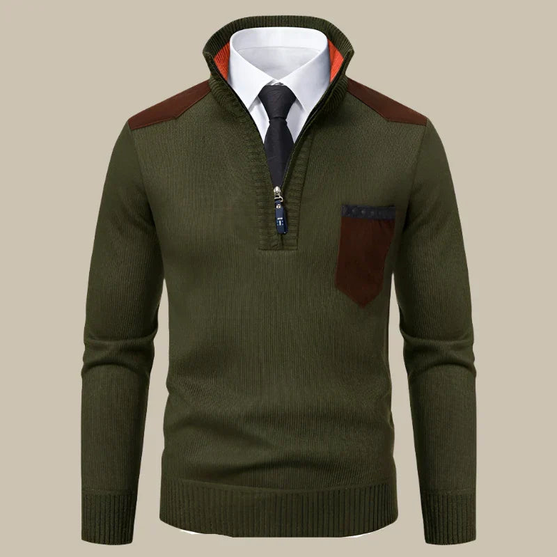 Riccardo - Maglione zip casual con dettagli in suede per uomo