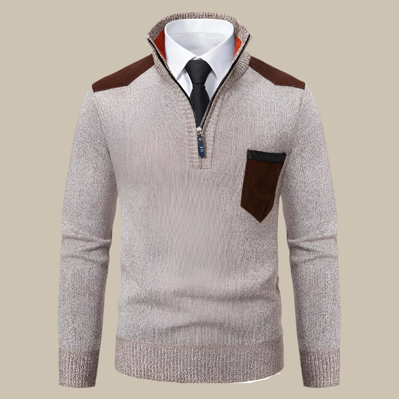 Riccardo - Maglione zip casual con dettagli in suede per uomo