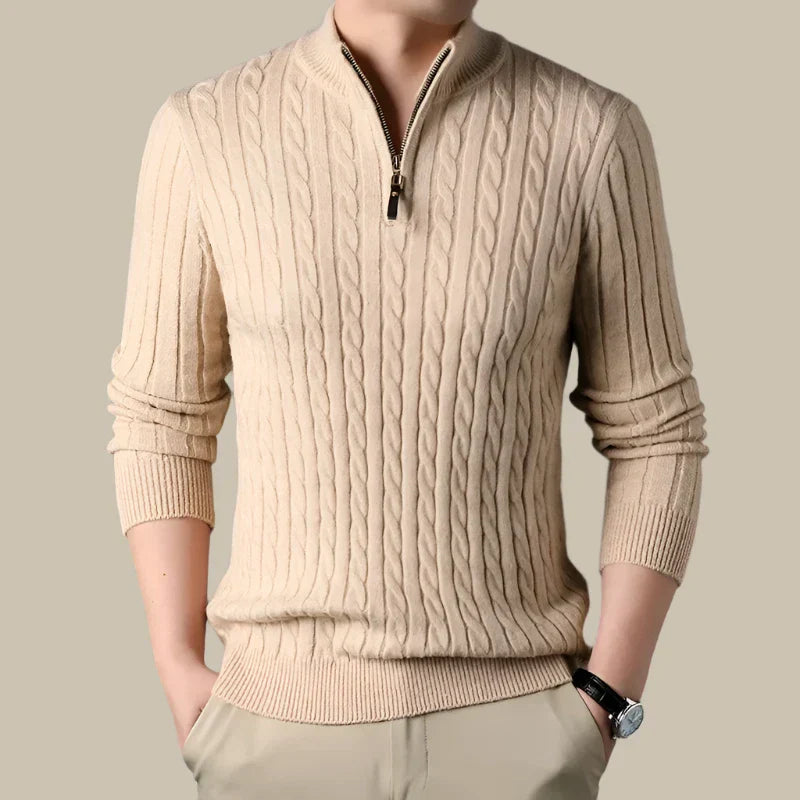 Marco - Maglione elegante a mezzo zip con motivo a trecce