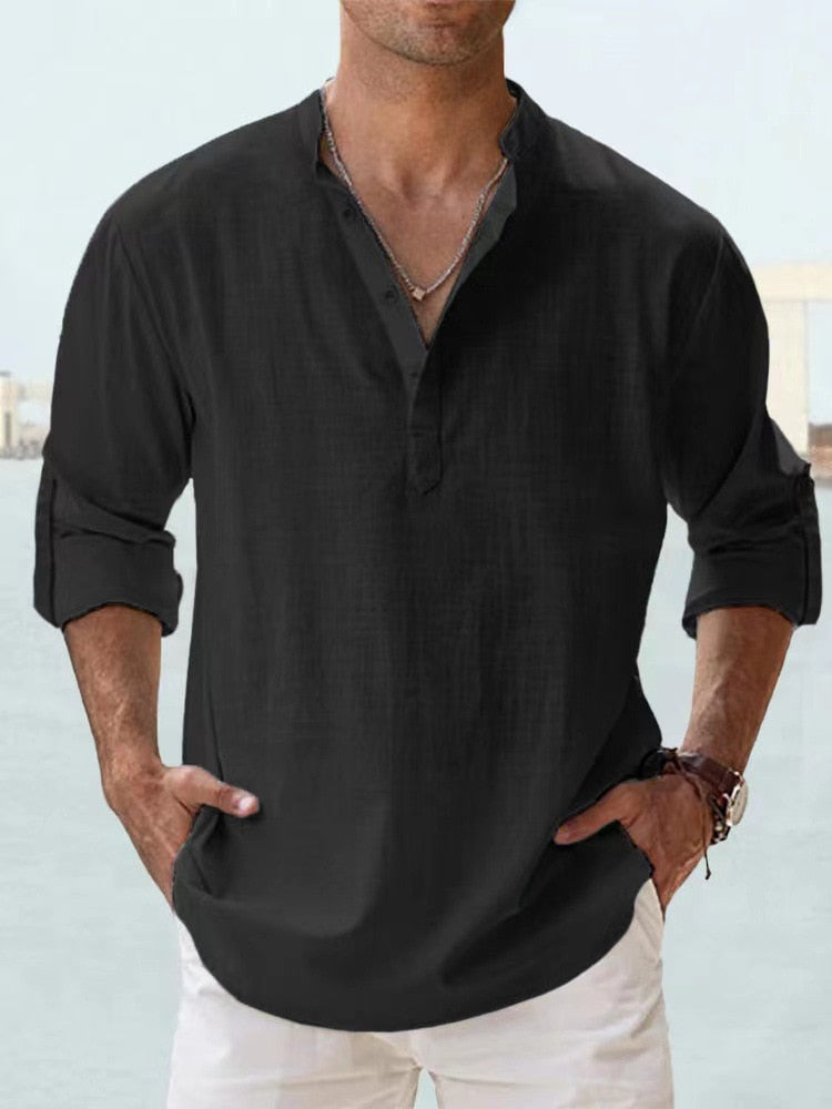Camicia Henley Uomo in Cotone e Lino - Traspirante e Comoda
