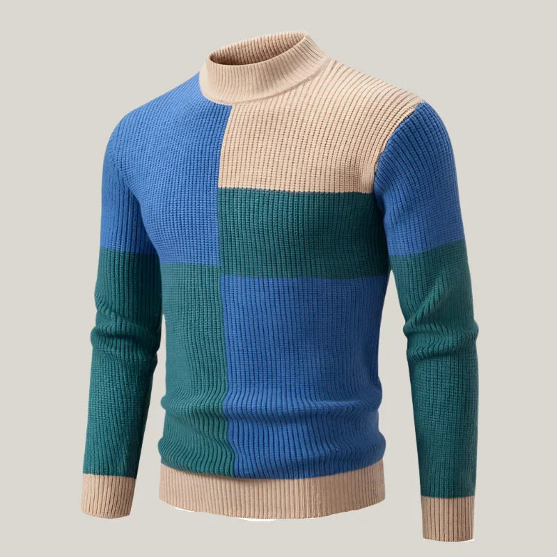 David - Maglione caldo da uomo con scollo rotondo e motivo elegante