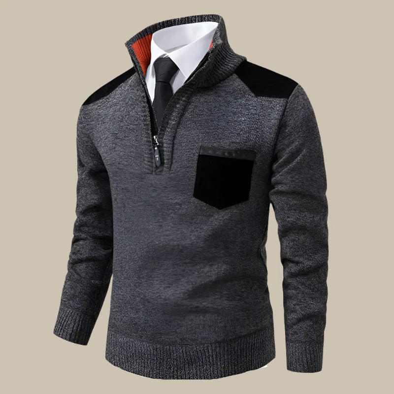 Riccardo - Maglione zip casual con dettagli in suede per uomo
