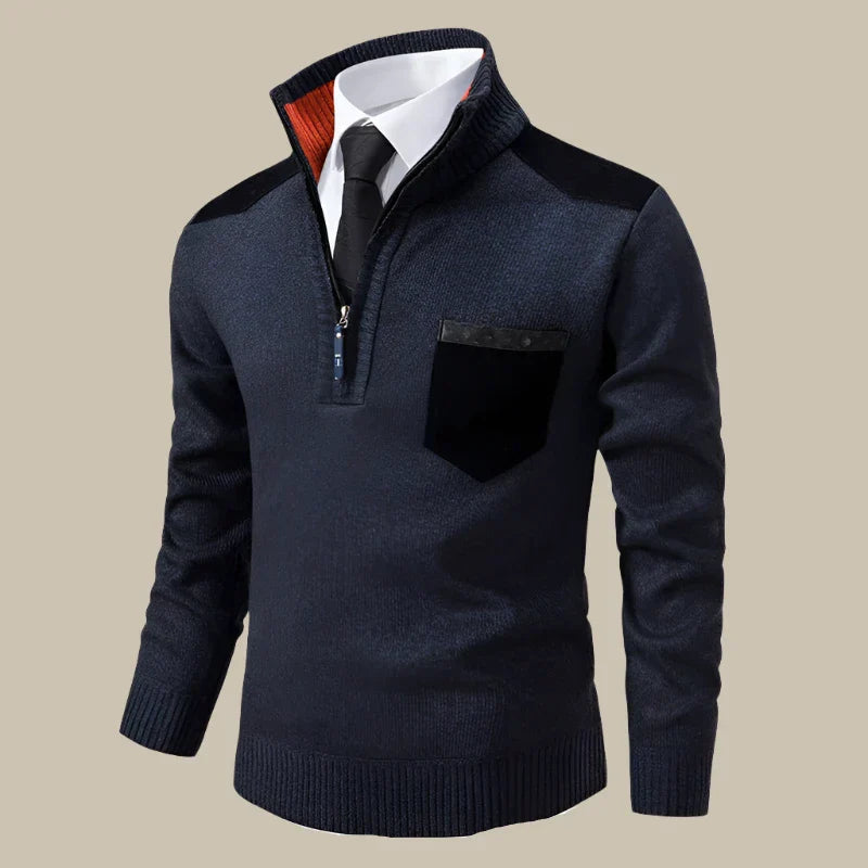 Riccardo - Maglione zip casual con dettagli in suede per uomo