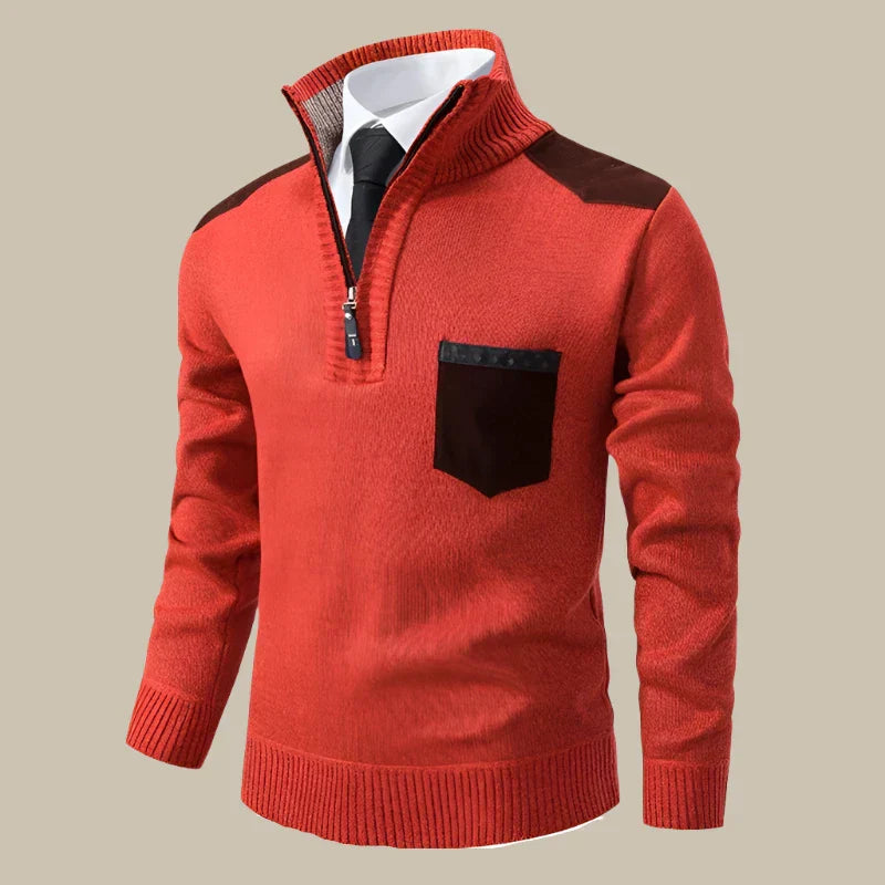 Riccardo - Maglione zip casual con dettagli in suede per uomo