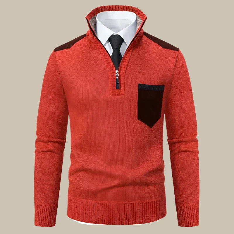 Riccardo - Maglione zip casual con dettagli in suede per uomo