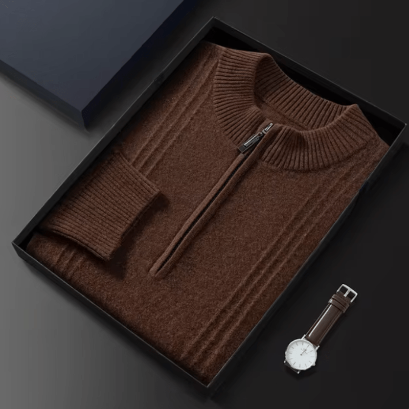 Cardigan in Cashmere Puro a Mezzo Zip con Design Costine Elegante e Confortevole Stile Italiano