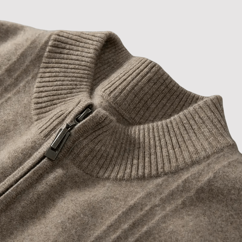 Cardigan in Cashmere Puro a Mezzo Zip con Design Costine Elegante e Confortevole Stile Italiano