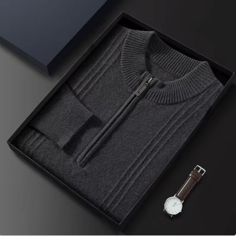 Cardigan in Cashmere Puro a Mezzo Zip con Design Costine Elegante e Confortevole Stile Italiano