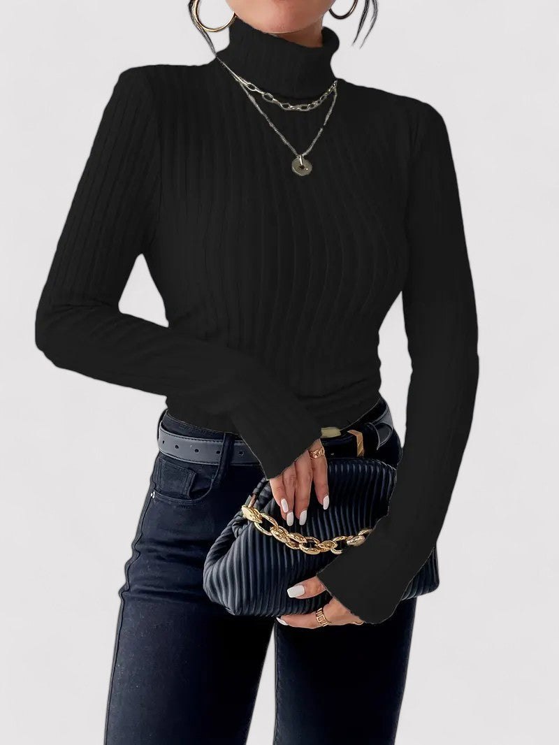 Maglione Elegante da Donna con Collo Alto per Stile e Comfort in Autunno Stile Italiano