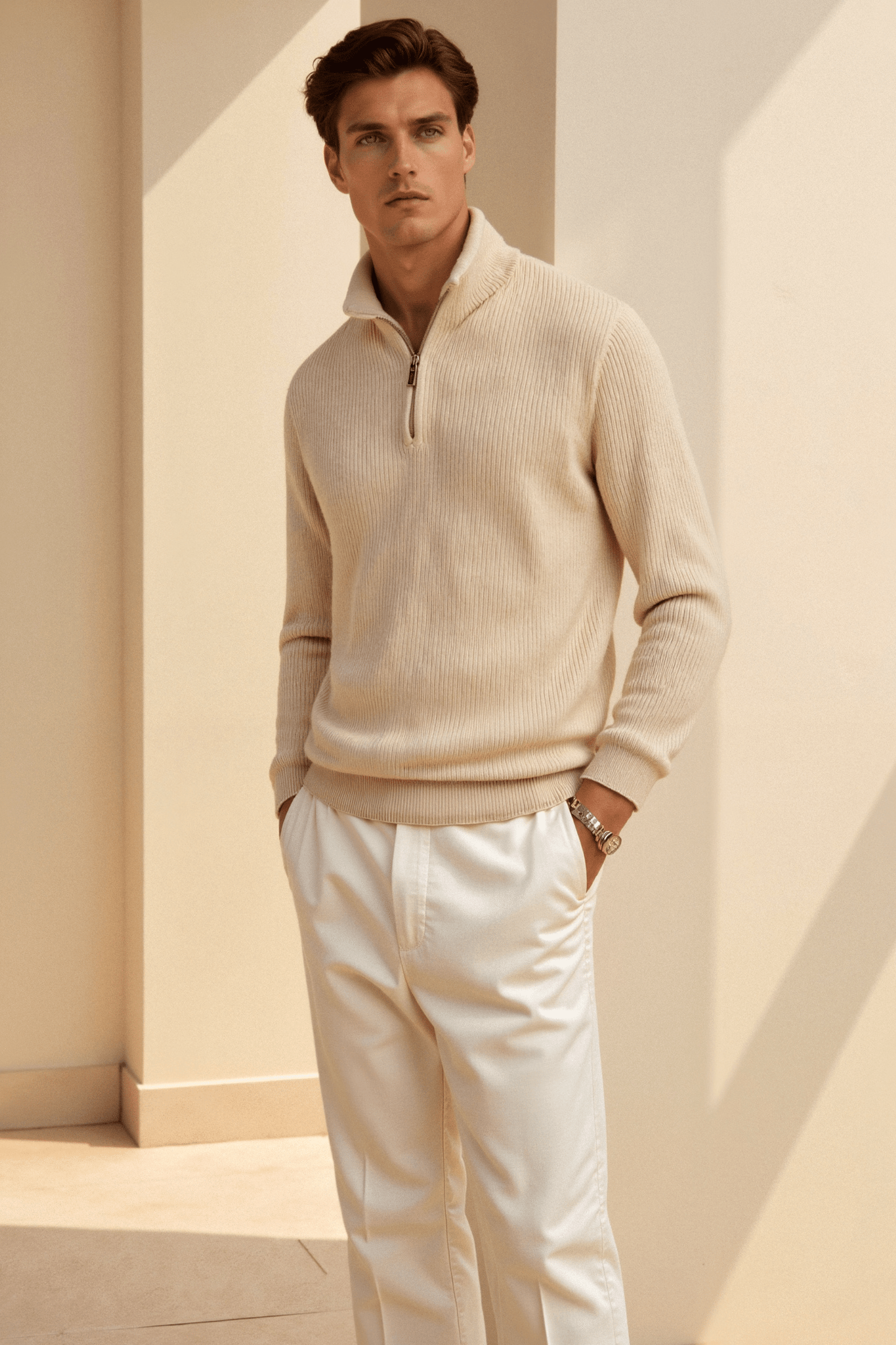 Maglione in Lana per Uomo con Zip - Elegante e Classico per l'Inverno Stile Italiano