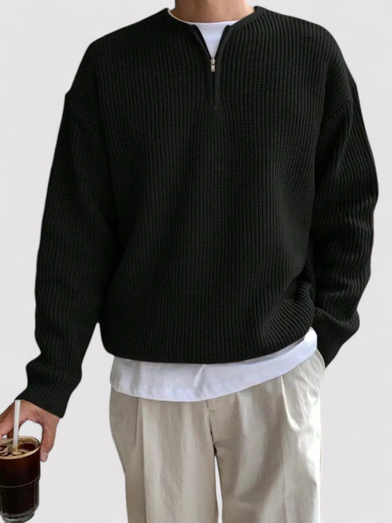 Maglione in Maglia a Mezzo Zip per l'Autunno con Motivo Striato Stile Italiano