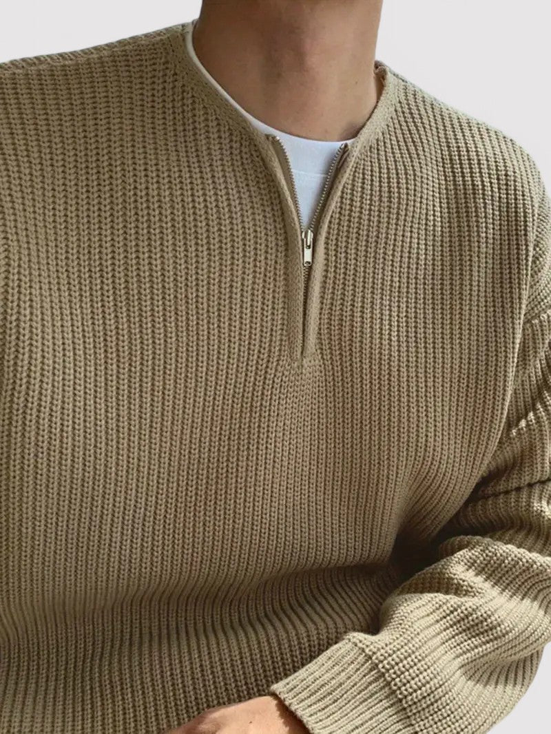 Maglione in Maglia a Mezzo Zip per l'Autunno con Motivo Striato Stile Italiano