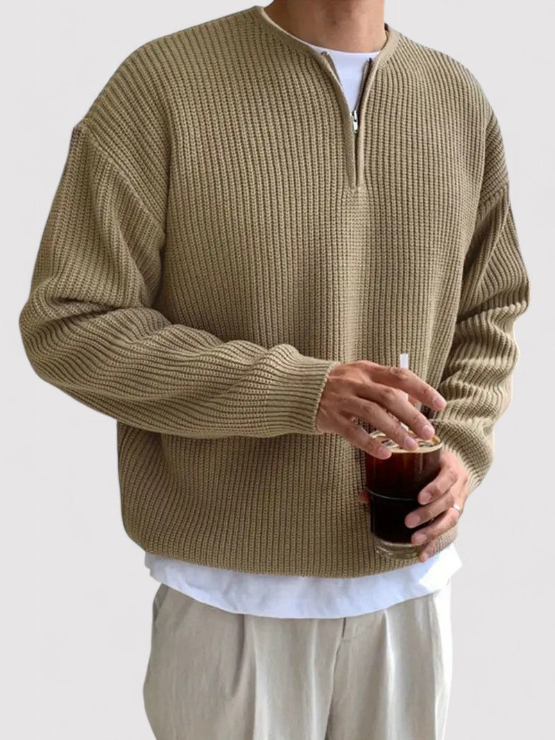 Maglione in Maglia a Mezzo Zip per l'Autunno con Motivo Striato Stile Italiano