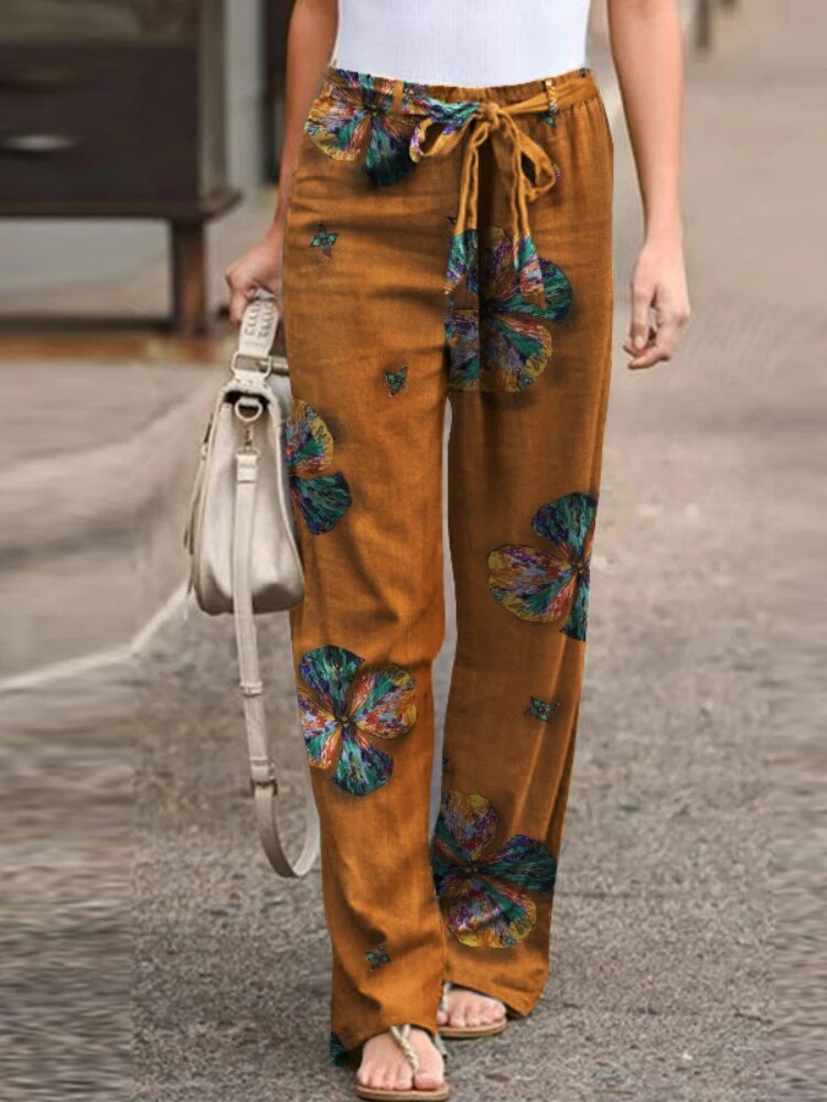 Pantaloni Eleganti a Gamba Larga con Stampa per Donne - Moda Estiva Chic Stile Italiano