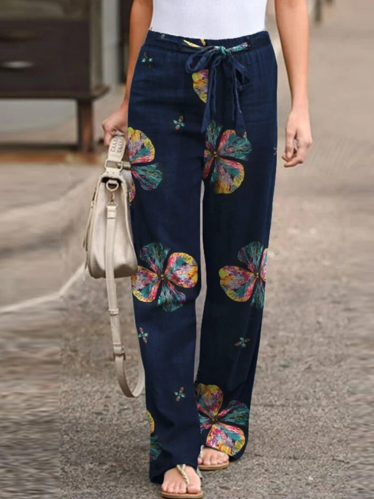 Pantaloni Eleganti a Gamba Larga con Stampa per Donne - Moda Estiva Chic Stile Italiano