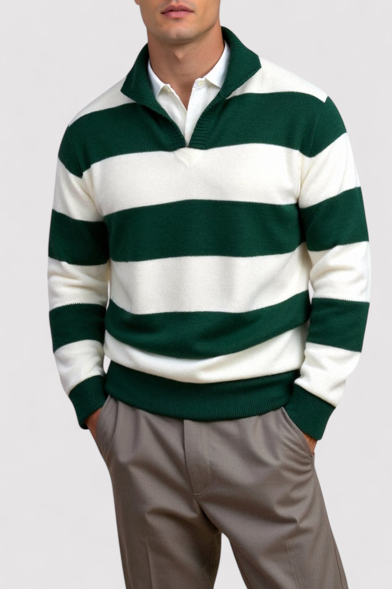 Pullover a Polo Striato per Uomo Stile Old Money - Eleganza Sottile e Comfort Moderno Stile Italiano