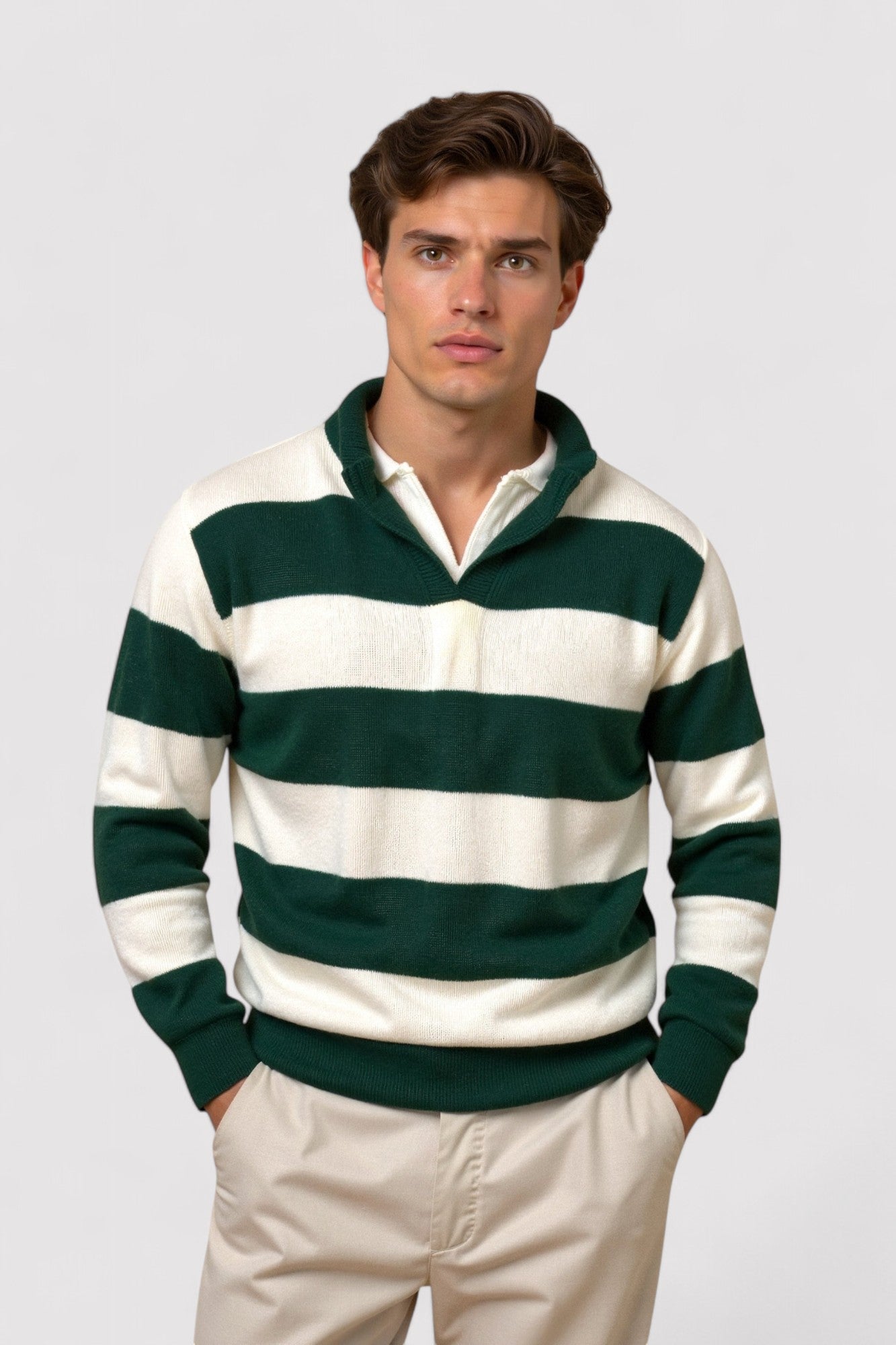 Pullover a Polo Striato per Uomo Stile Old Money - Eleganza Sottile e Comfort Moderno Stile Italiano