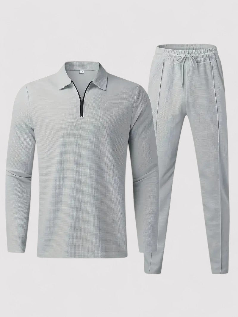 Set da Lounge Elegante Uomo in Tessuto Waffle a Due Pezzi Stile Italiano